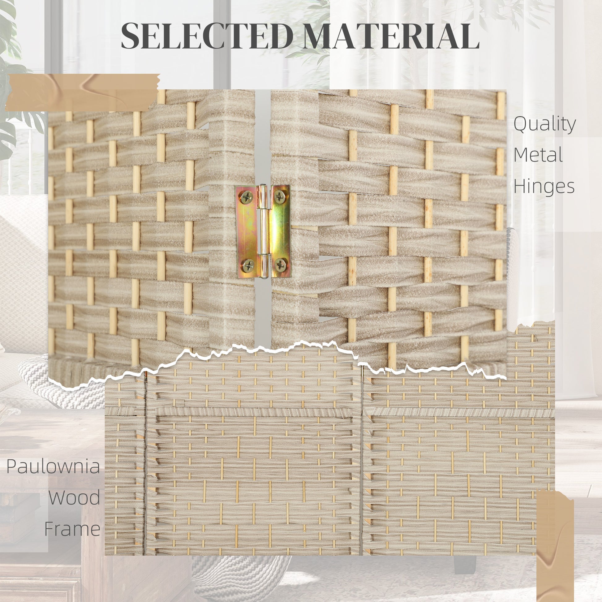 6 Ft Tall Folding Room Divider, 4 Panel Portable Privacy Screen, Hand-Woven Partition Wall Divider, Light Oak