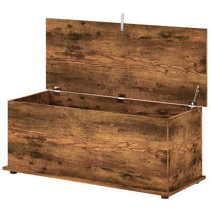 39.5" Storage Chest with 2 Safety Hinges, Storage Box Organizer with Flip-Top Lid, Entryway Storage Bench, Rustic Brown