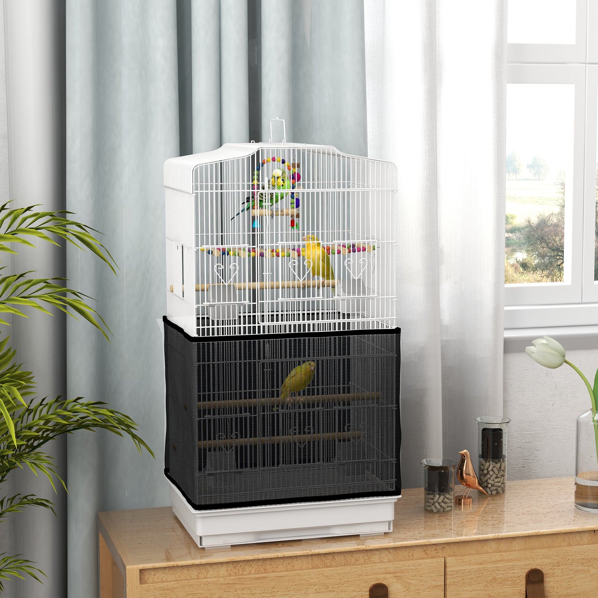 36" Bird Cage with Accessories, Handle, Mesh Cover, Tray, White