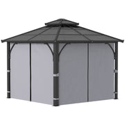 10' x 10' Hardtop Gazebo with 7mm Polycarbonate Double-Tier Roof, Outdoor Gazebo with Netting and Curtains, Dark Grey