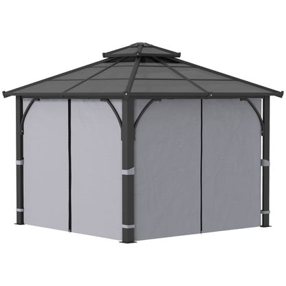 10' x 10' Hardtop Gazebo with 7mm Polycarbonate Double-Tier Roof, Outdoor Gazebo with Netting and Curtains, Dark Grey