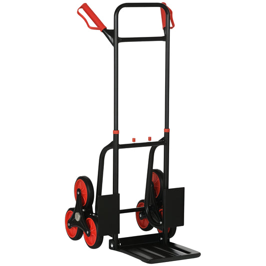 6-Wheels Stair Climber Trolley Cart, Hand Truck and Dolly, Foldable Steel Load Cart, 264lbs Capacity, Black and Red