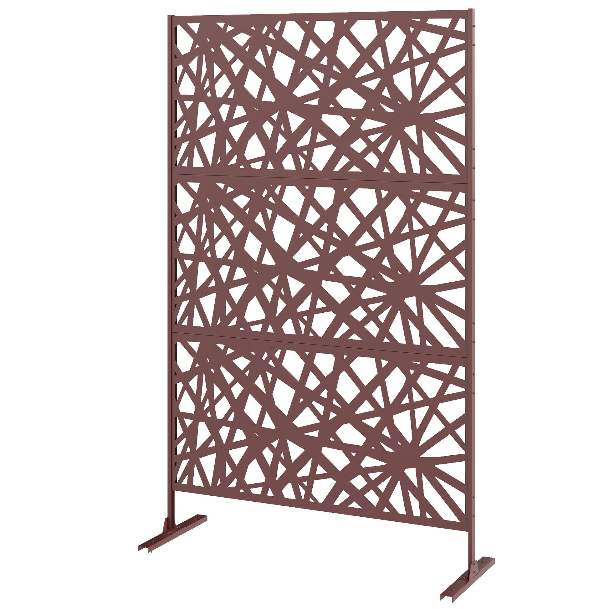 Metal Outdoor Privacy Screen, Freestanding Outdoor Divider with Stand, 78" x 48", Dark Brown