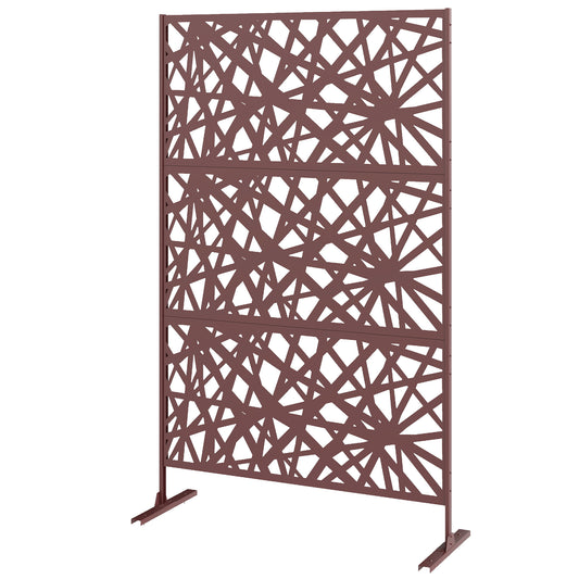 Metal Outdoor Privacy Screen, Freestanding Outdoor Divider with Stand, 78" x 48", Dark Brown