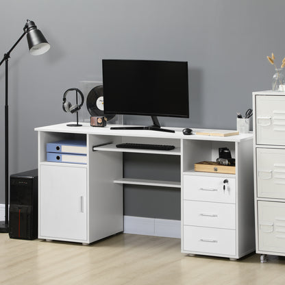 Computer Desk with Keyboard Tray and Drawers, Writing Desk, Home Office Workstation, White