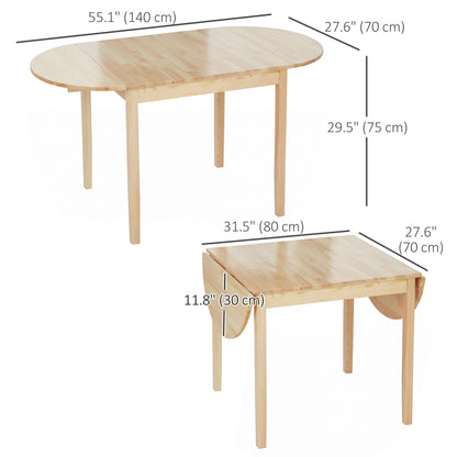 Solid Wood Kitchen Table, Drop Leaf Tables for Small Spaces, Folding Dining Table, Natural