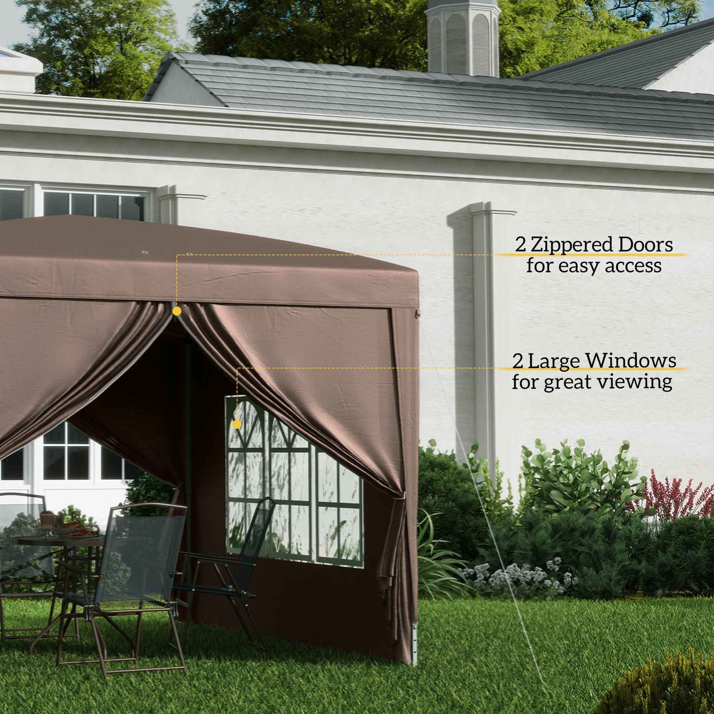 10'x10' Outdoor Pop Up Party Tent Wedding Gazebo Canopy with Carrying Bag (Coffee)