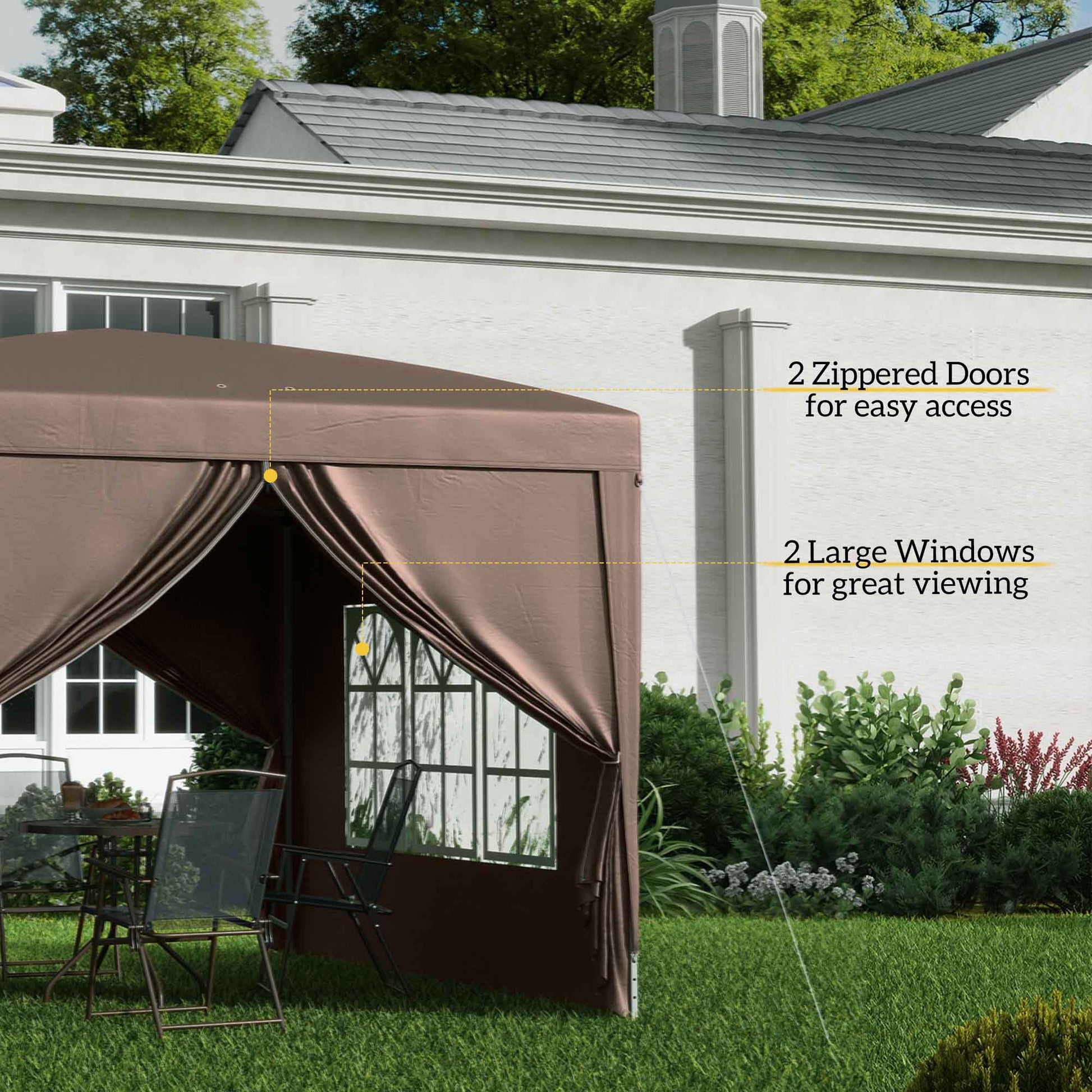 10'x10' Outdoor Pop Up Party Tent Wedding Gazebo Canopy with Carrying Bag (Coffee)