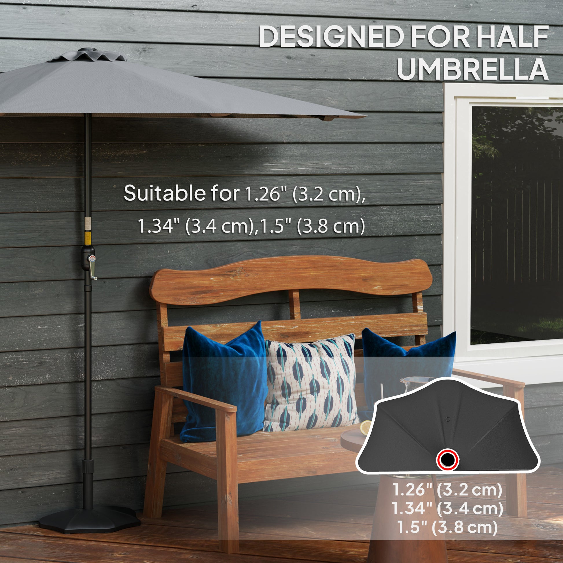 28 lbs Concrete Half Patio Umbrella Base Stand, Patio Umbrella Stand for 1.26"/1.34"/1.5" Umbrella Poles, Half Umbrella Base for Outdoor, Lawn, Poolside, Black
