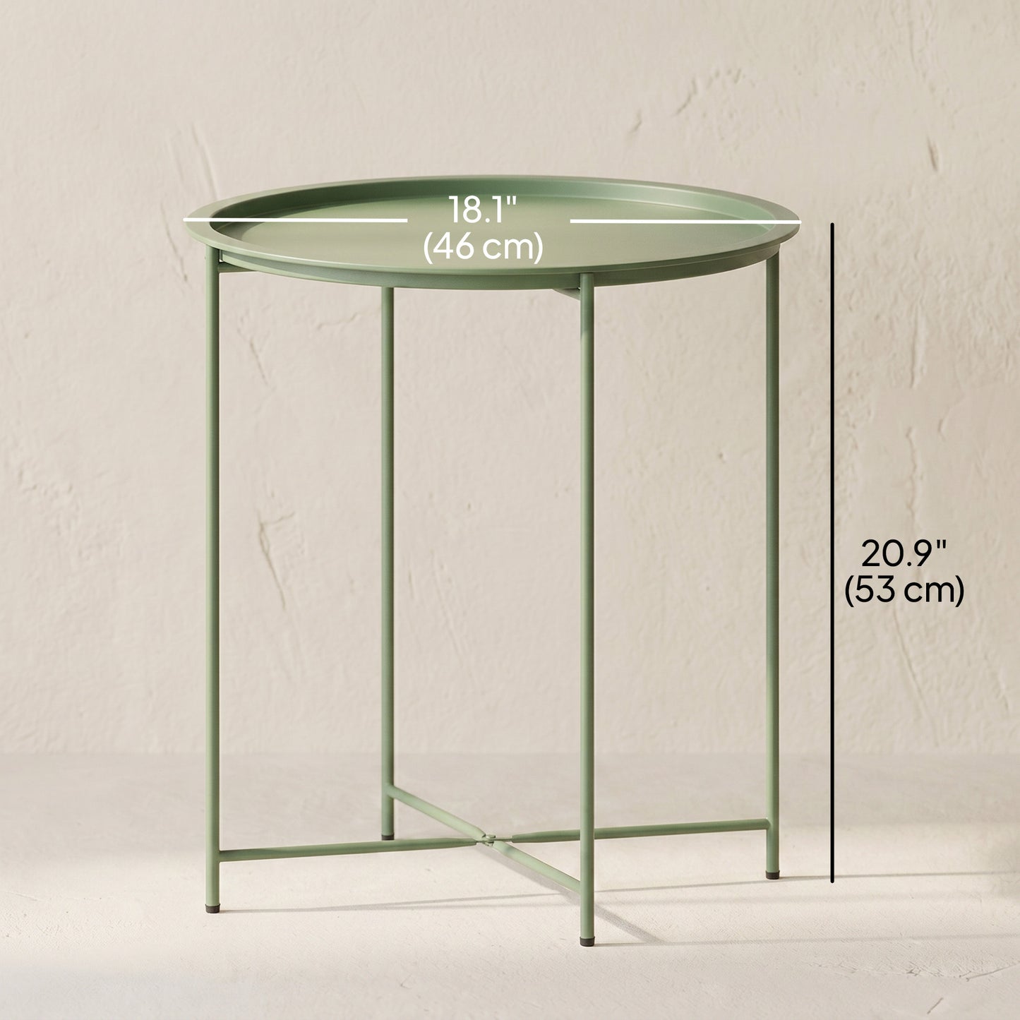 18" Outdoor Side Table with Removable Tray and Folding Legs, Indoor Outdoor for Balcony, Porch, Green