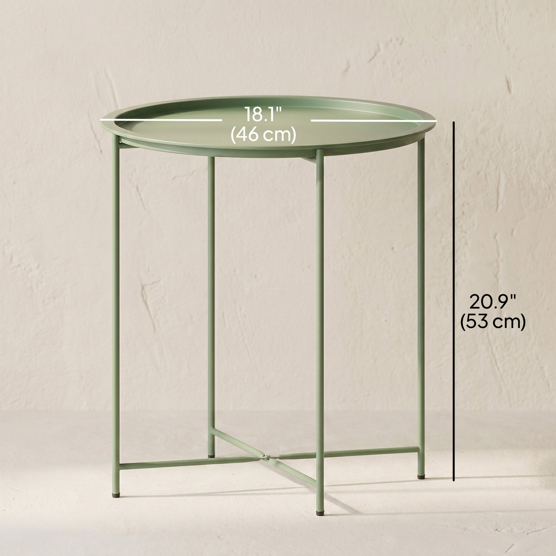 18" Outdoor Side Table with Removable Tray and Folding Legs, Indoor Outdoor for Balcony, Porch, Green