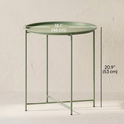 18" Outdoor Side Table with Removable Tray and Folding Legs, Indoor Outdoor for Balcony, Porch, Green