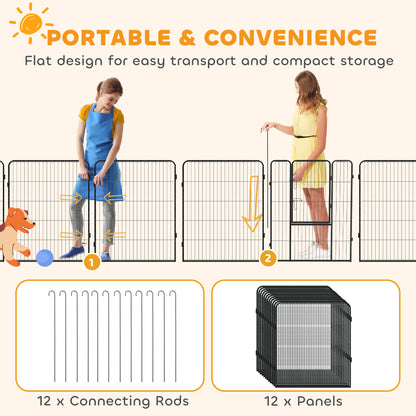 Dog Pen with Gate, 12 Panels Puppy Playpen, Dog Fence, 39"H