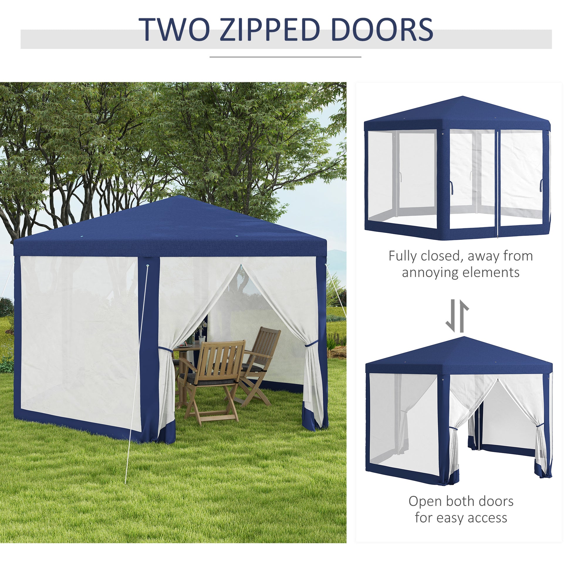 Hexagon Party Tent, Patio Gazebo with Netting Mesh, Blue