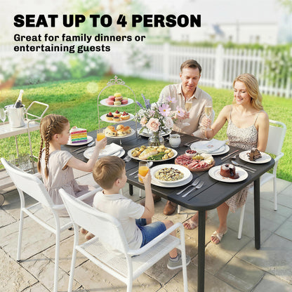 47" x 28" Outdoor Dining Table for 4, Rectangular Patio Table with Slatted Top and Rounded Edges, Grey
