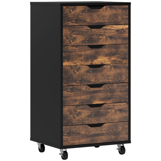 7-drawer Vertical File Cabinet for Home Office, Storage Cabinet with Wheels, 18.7"x15.6"x35.4", Rustic Brown