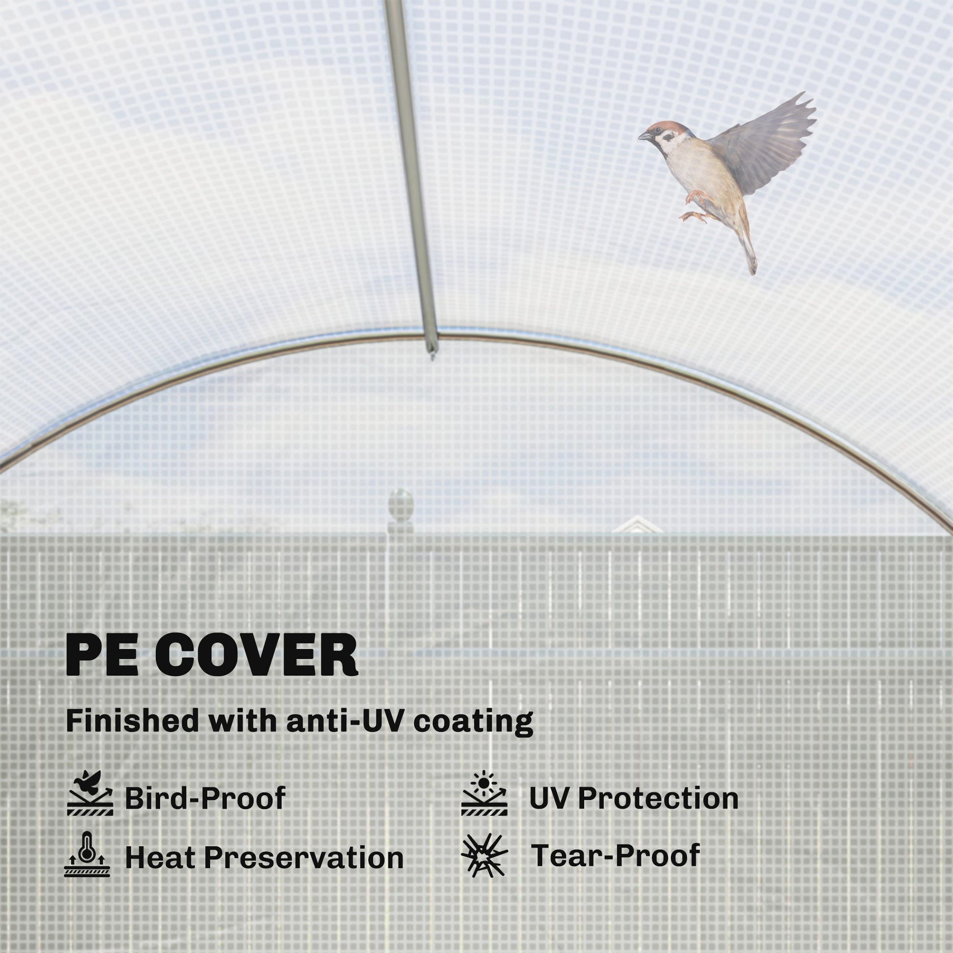 Walk-in Tunnel Greenhouse, Plant Hot House w/ Support Rods, Roll-up Mesh Door, Mesh Windows, 13'x9.8'x6.6', White