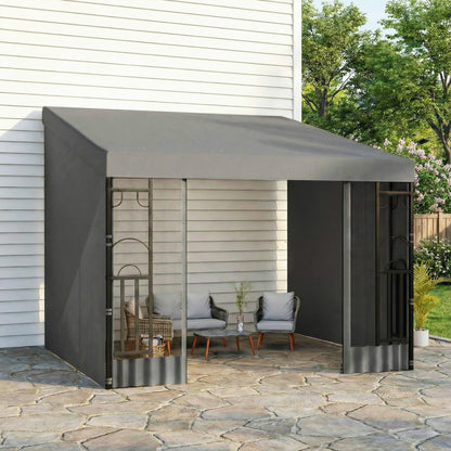 10' x 10' Wall Pergola, Outdoor Gazebo with 2 Curtains and 2 Nettings, UV Resistant, for Patio, Deck, Dark Grey