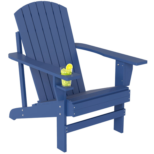 Classic Adirondack Chair, Muskoka Chairs, Garden Deck Chair with Cup Holder for Patio, Indoor, Backyard, Navy Blue