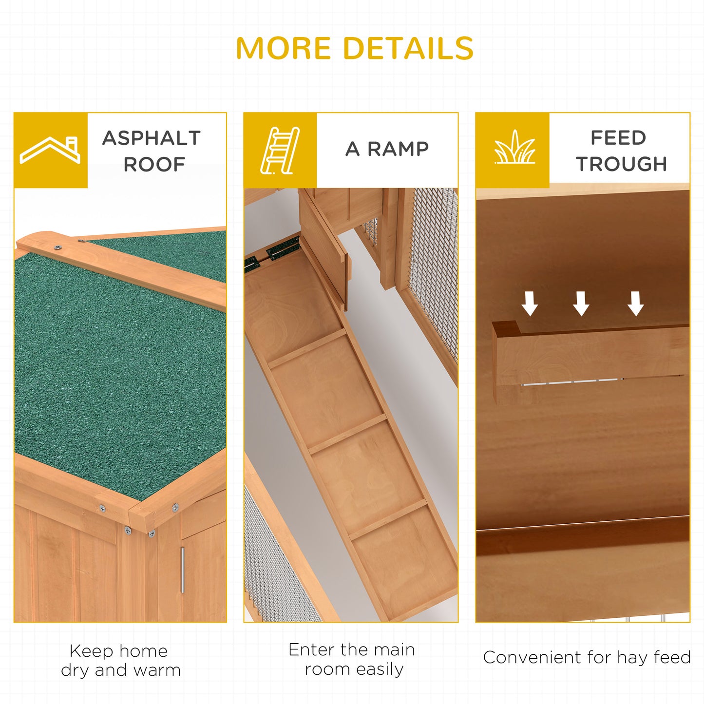 62'' L 2-Story Rabbit Hutch Bunny Cage Small Animal House with Pull Out Tray, Detachable Run, Ramp, for Indoor Outdoor, Natural