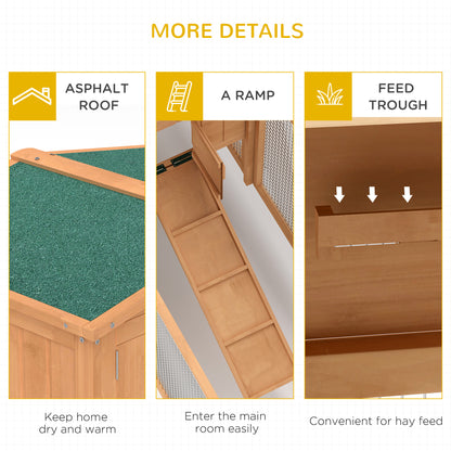62'' L 2-Story Rabbit Hutch Bunny Cage Small Animal House with Pull Out Tray, Detachable Run, Ramp, for Indoor Outdoor, Natural
