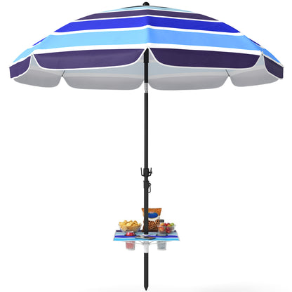 Beach Umbrella Adjustable Tilt Sunshade with Foldable Table Cup Holder 78" Multicolor