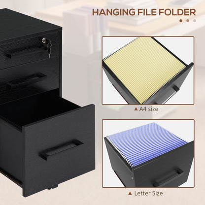 Lockable Vertical File Cabinet with Lock, 3 Drawer Filing Cabinet with Hanging Bars for Letter and A4 Size, Black