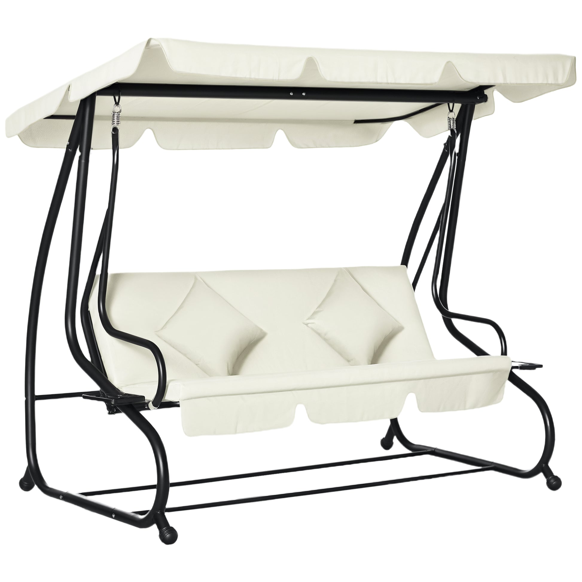 3 Seater Patio Swing Chair Convertible Cushioned Bed Outdoor Porch with Canopy and Pillow