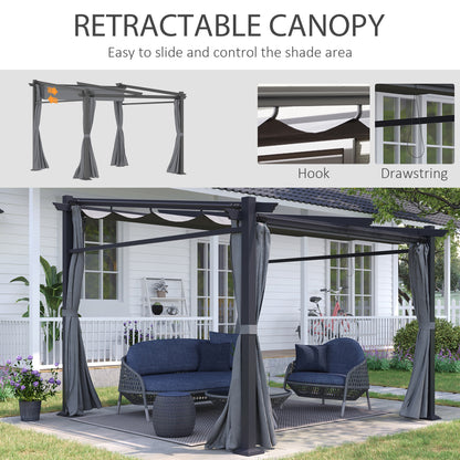 Metal Pergola with Sliding Roof Canopy, Retractable Pergola Canopy, 10' x 10', Dark Grey