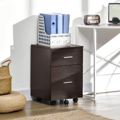 Mobile Filing Cabinet, Vertical File Cabinet with 2 Drawers, Wheels, for Letter or A4 File, Brown