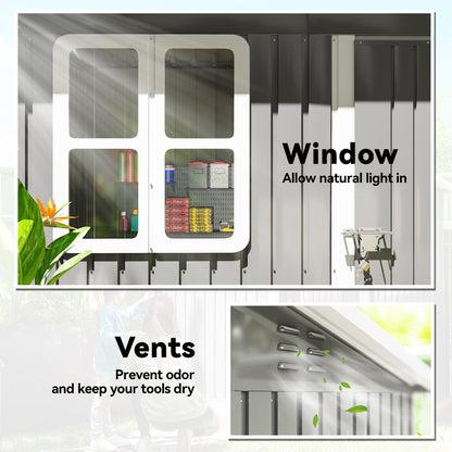7' x 4' Galvanised Steel Outdoor Storage Shed, Garden Shed with Window, Lockable Wide Door and Air Vents, Dark Grey
