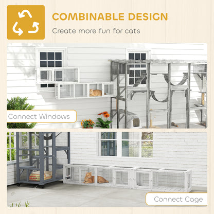 Cat Tunnel, Outdoor Cat Enclosure with Combinable Design, 8 Doors, 98" Kitty Toys for House, Window, Cage, White