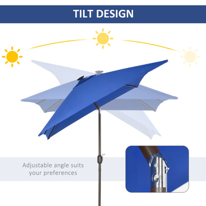 6.5x10ft Patio Umbrella Rectangle Solar Powered Tilt Aluminum Outdoor Market Parasol with LEDs Crank (Dark Blue)
