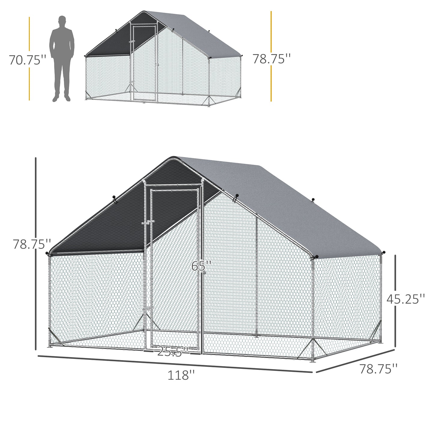 9.8' x 6.6' x 6.6' Chicken Coop Cage, Outdoor Hen House w/Cover & Lockable Door