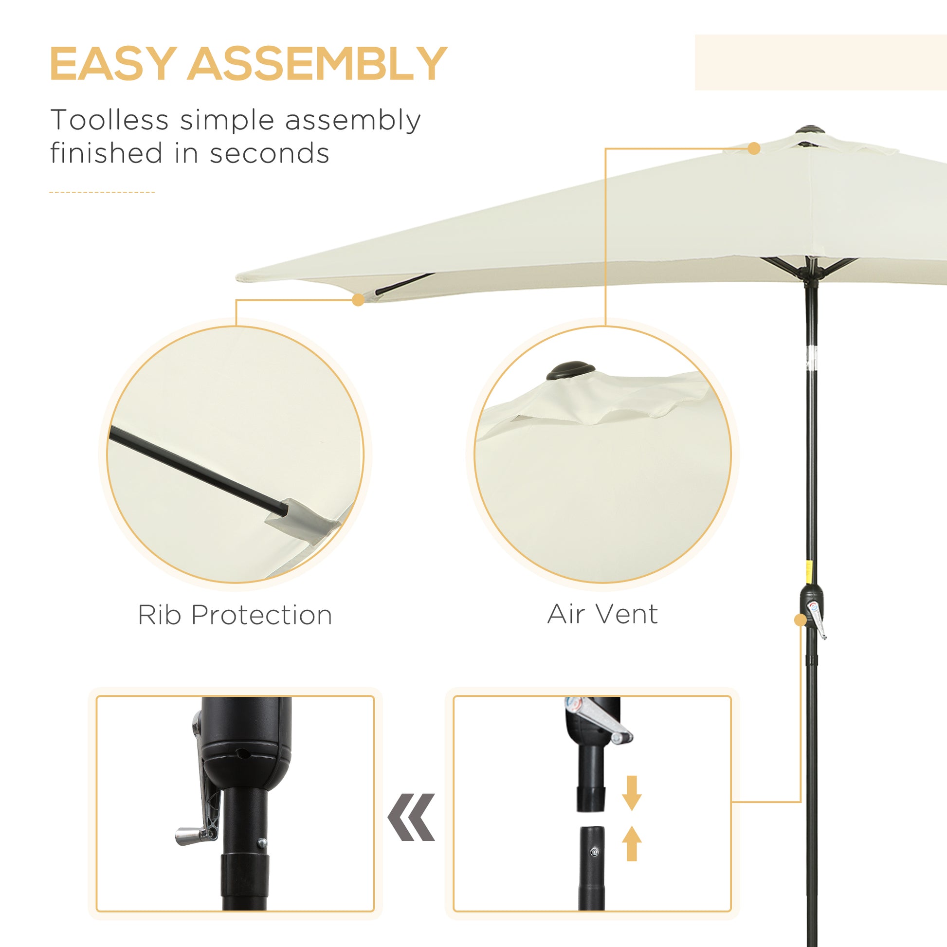 6.5x10ft Rectangle Aluminum Tilt Patio Umbrella, Garden Market Parasol, Outdoor Sunshade Canopy with Crank, Cream White