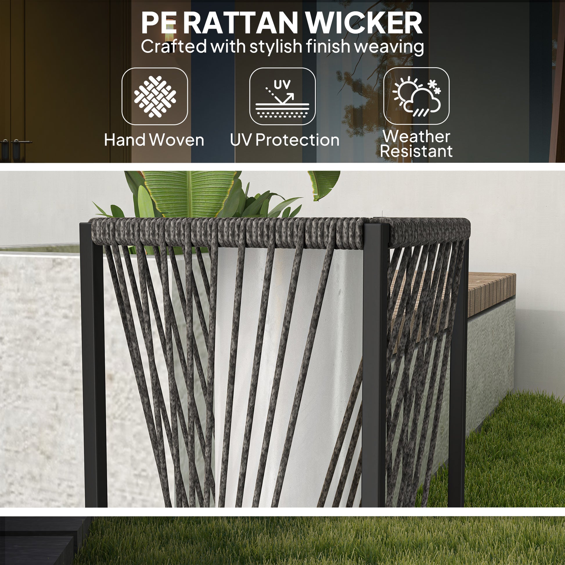 Rattan Solar Floor Lamp, Decorative Outdoor Lamp with Auto On/Off LED Lights, IP44 for Patio, Porch, Pathway, Grey