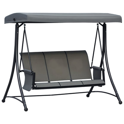 3 Person Porch Swing Outdoor Swing Chair with High Back Design, Side Pouches and Adjustable Canopy, Dark Grey