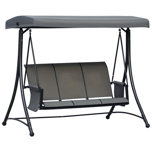 3 Person Porch Swing Outdoor Swing Chair with High Back Design, Side Pouches and Adjustable Canopy, Dark Grey