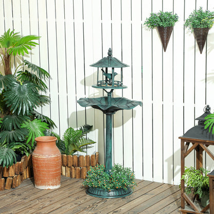3-in-1 Garden Bird Bath Bowl Pedastal with Large Water Basin, Bird Feeder & Underneath Flower Planter, Green