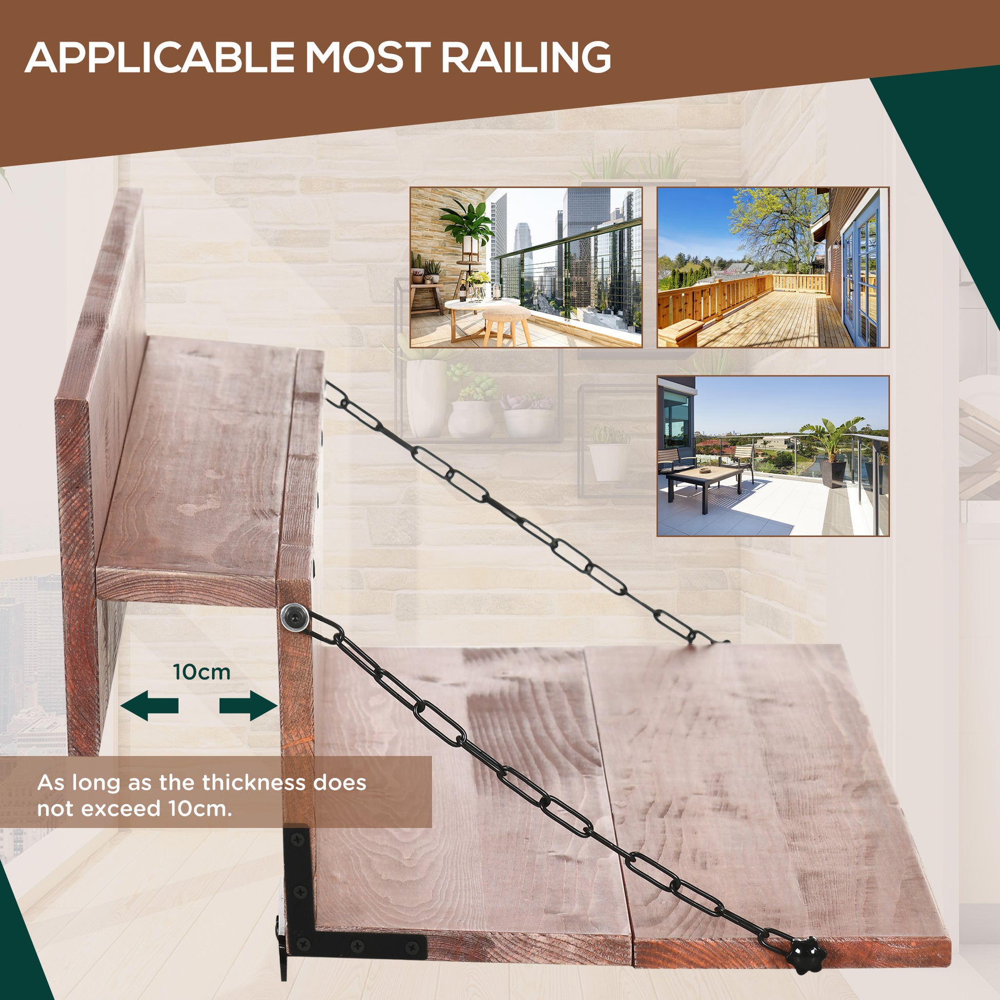 Railing Hanging Table, Folding Balcony Table, Spruce Foldable Desk with Width 39.4 inch for Patio and Garden, Orange
