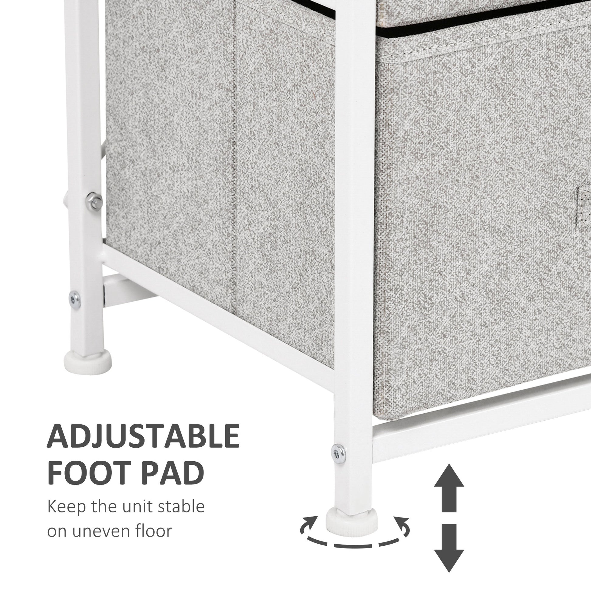 Linen Drawer Cabinet Organizer Storage Dresser Tower with 4 Removable Drawer Metal Frame Adjustable Feet for Living Room, Kitchen, Bathroom, White