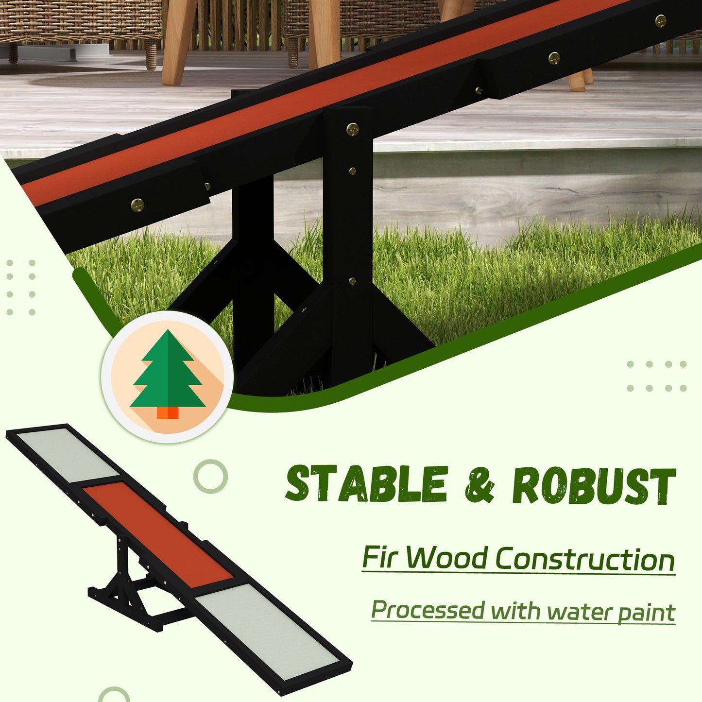 Wood Pet Seesaw, Dog Agility Training Equipment for Obedience Training, Weather Resistant, Black