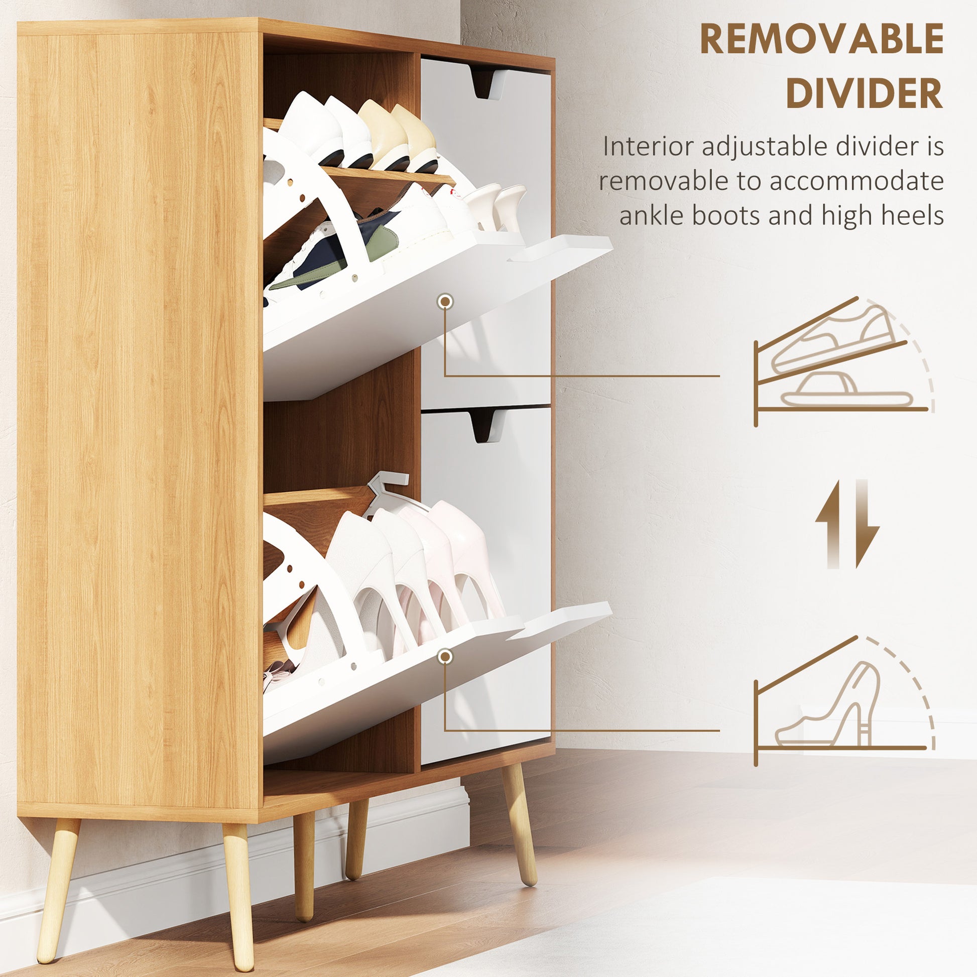 Shoe Storage Cabinet with 4 Flip Drawers and Adjustable Shelf, Shoe Cabinet for 8-16 Pairs of Shoes, Natural
