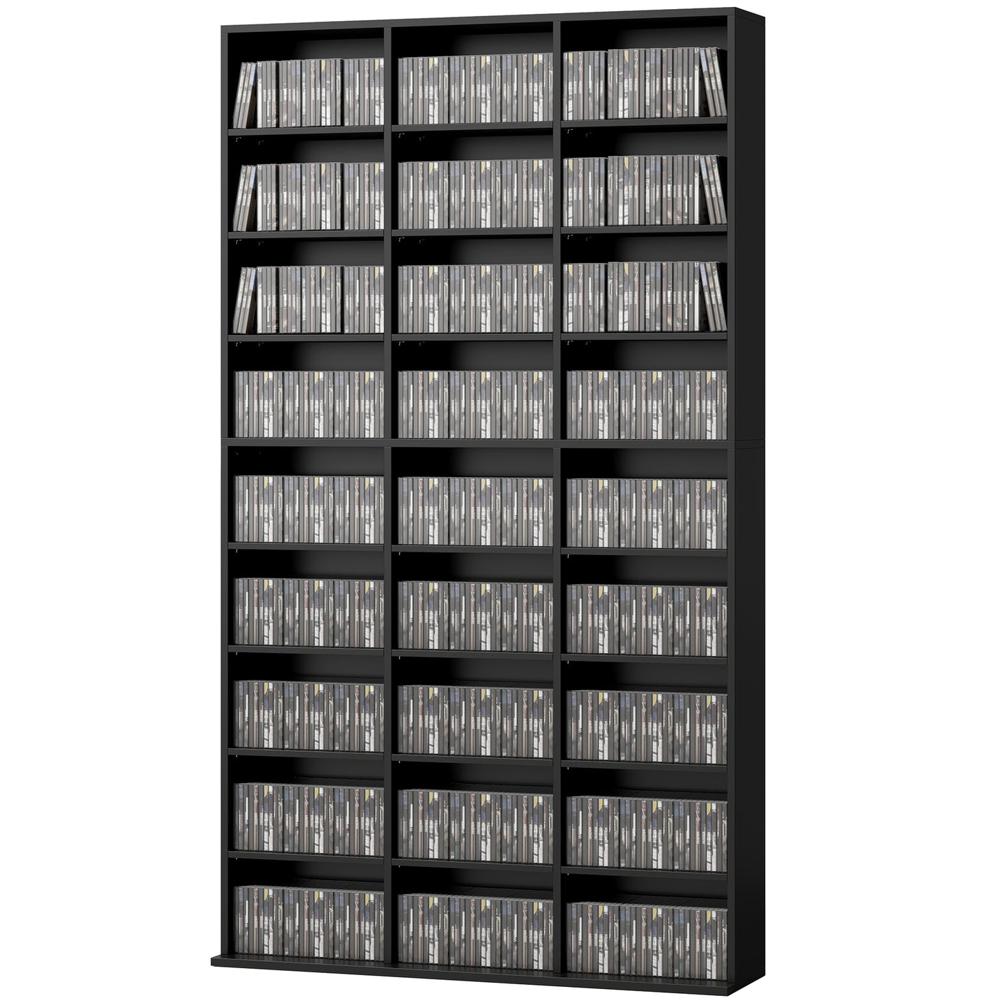 Media Storage Cabinet, 9-Tier DVD Shelf with 21 Adjustable Shelves, Holds 835 CDs, 500 DVDs or 640 Blu-rays, Black