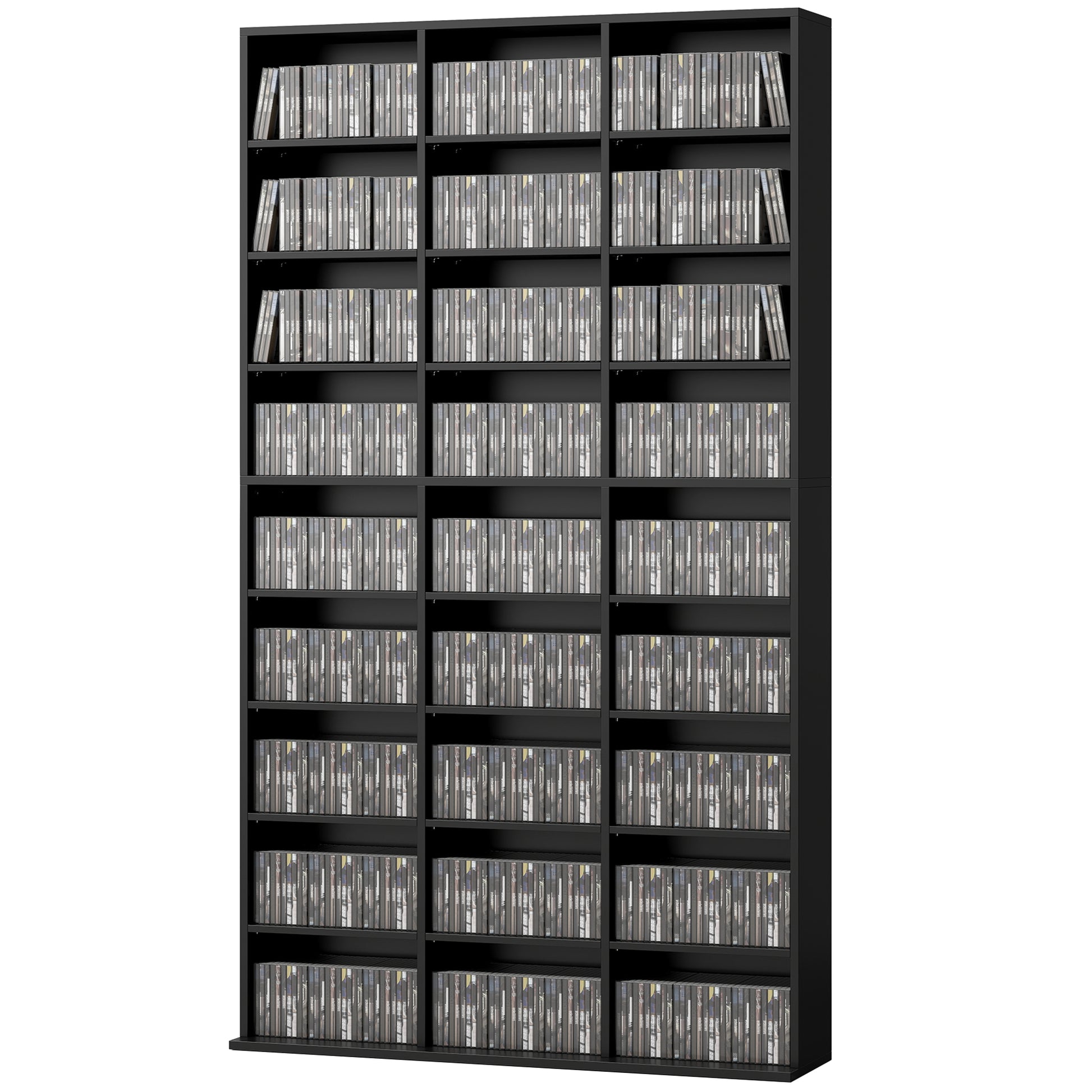 Media Storage Cabinet, 9-Tier DVD Shelf with 21 Adjustable Shelves, Holds 835 CDs, 500 DVDs or 640 Blu-rays, Black