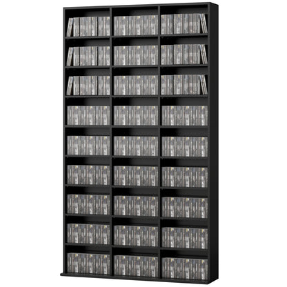 Media Storage Cabinet, 9-Tier DVD Shelf with 21 Adjustable Shelves, Holds 835 CDs, 500 DVDs or 640 Blu-rays, Black