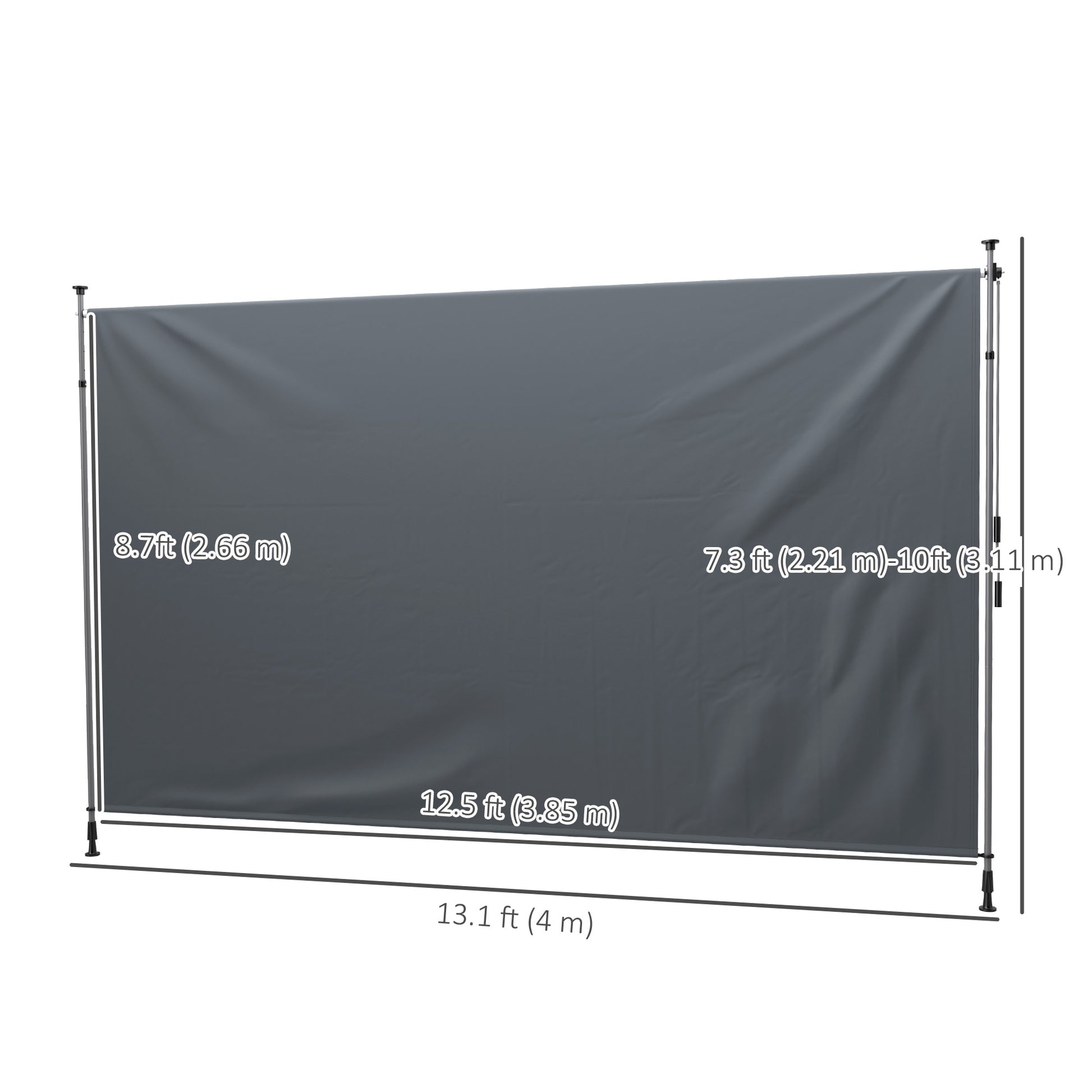 13' x 10' Manual Retractable Patio Awning, Outdoor Privacy Screen with UPF30+ & Water-Resistant Fabric, Dark Grey