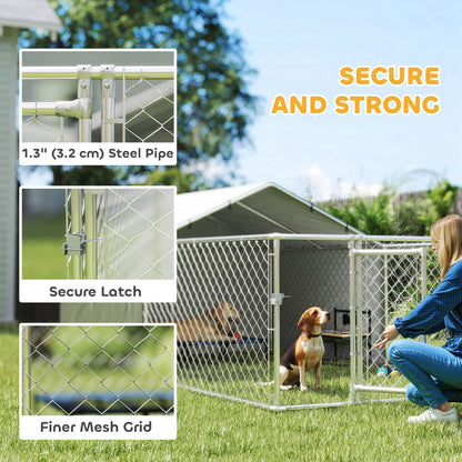 Galvanized Steel Dog Kennel Outdoor with Waterproof & UV-Resistant Cover for Large Dogs, 13.1' x 7.5' x 4.9'