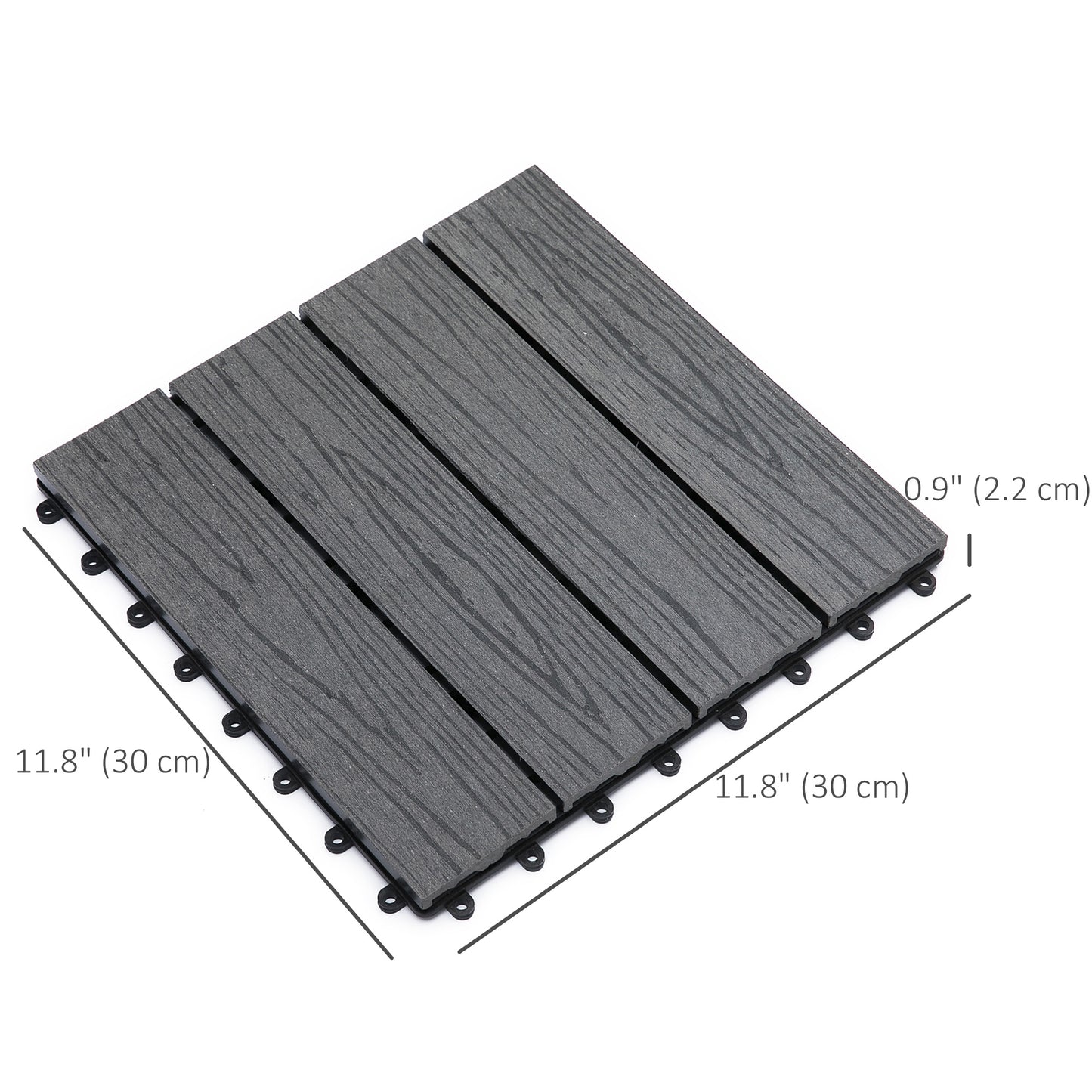 WPC Interlocking Deck Tiles, 11 Pack 12" x 12" Outdoor Tiles, Tools Free Assembly, Waterproof and Non-slip Patio Flooring, Grey