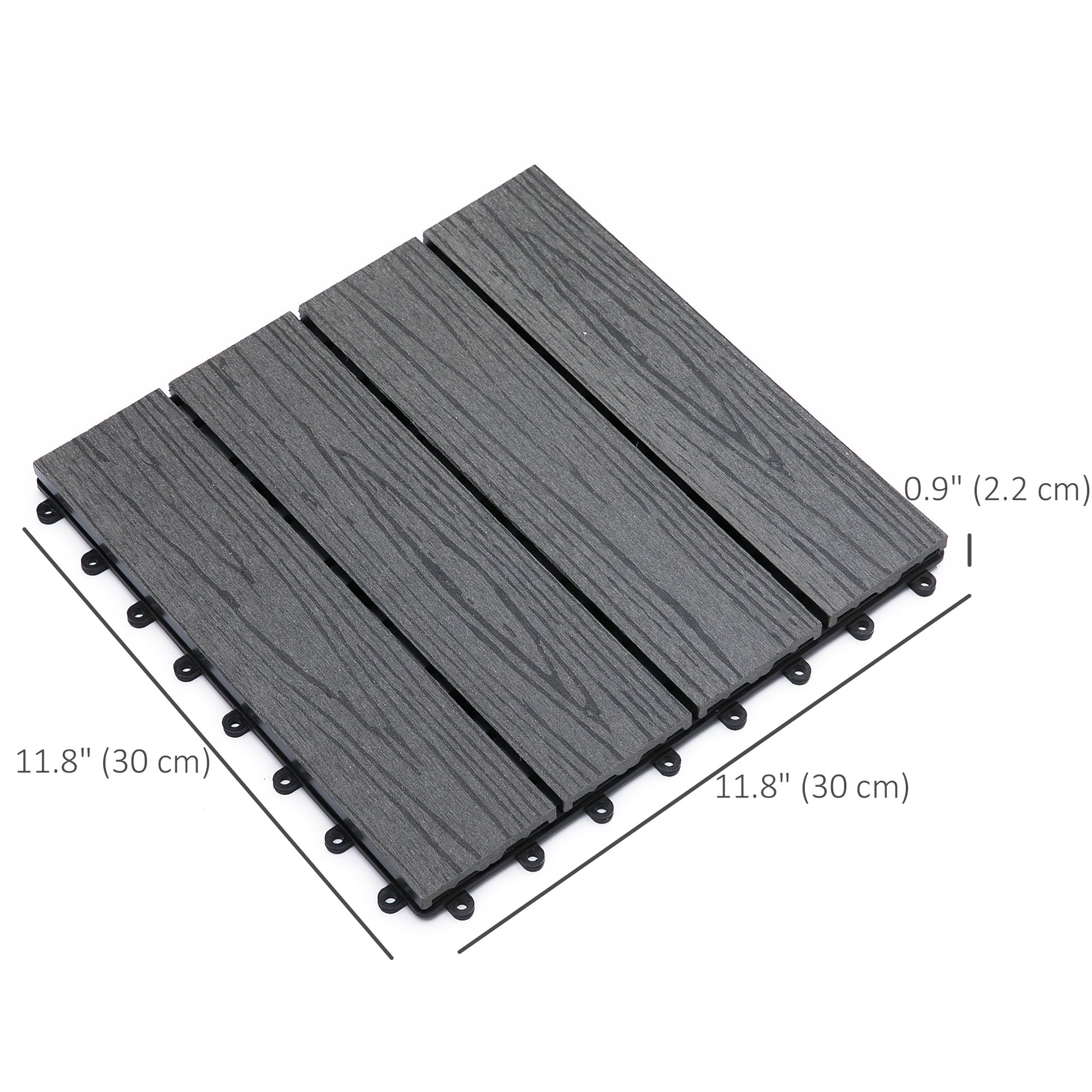 WPC Interlocking Deck Tiles, 11 Pack 12" x 12" Outdoor Tiles, Tools Free Assembly, Waterproof and Non-slip Patio Flooring, Grey